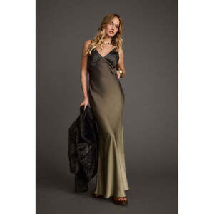 12th Tribe Mirabella Olive Satin Ombre Maxi Dress Size MM